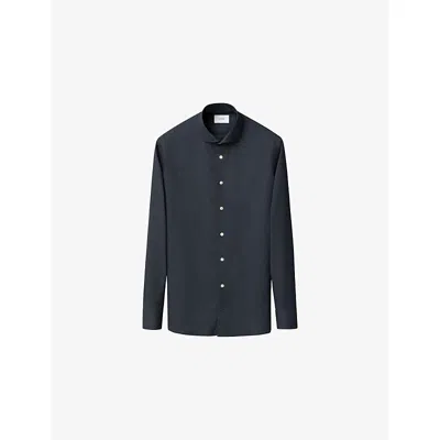 ETON MENS DARK BLUE MICRO-CHECK SLIM-FIT COTTON-FLANNEL SHIRT