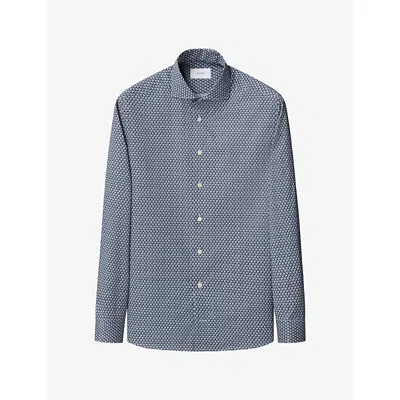 Eton Mens Dark Blue Signature Geometric Slim-fit Cotton Shirt