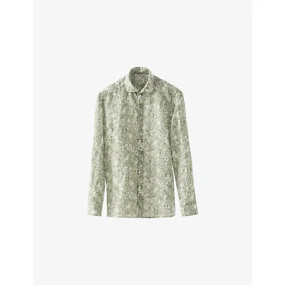 Eton Mens Dark Green Garden-print Regular-fit Linen Shirt