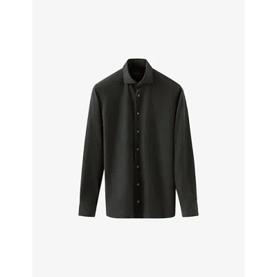 Eton Mens Dark Green Long-sleeved Flannel-texture Cotton Shirt