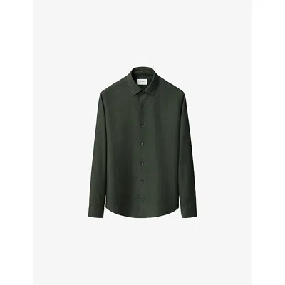 Eton Mens Dark Green Solid Flannel Regular-fit Long-sleeve Cotton Shirt