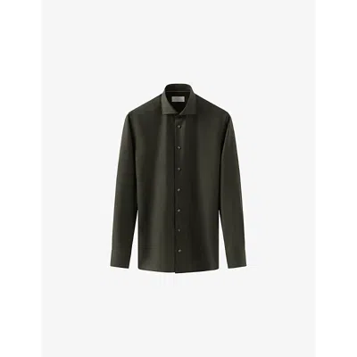 Eton Mens Solid Slim-fit Wool Shirt Dark Green