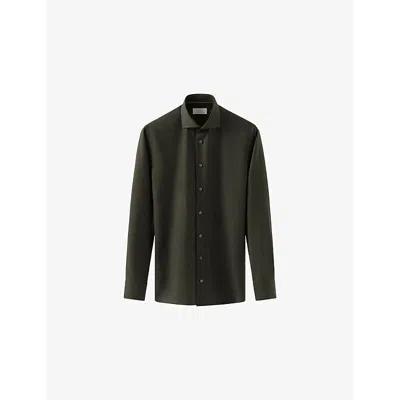 Eton Mens Spread-collar Breathable Wool Shirt Dark Green