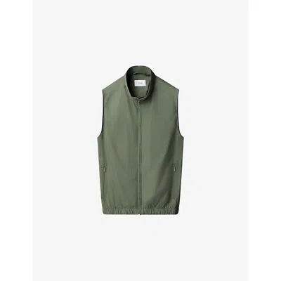 Eton Mens Stand-collar Zipped-pocket Shell Vest Dark Green