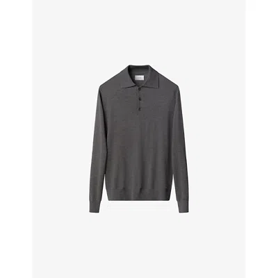 Eton Mens Dark Grey Long-sleeved Knitted Wool Polo Shirt Xxl In Gray
