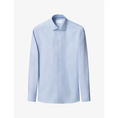 Eton Mens Dobby Semi-solid Slim-fit Cotton Shirt Light Blue