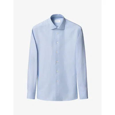 Eton Mens Dobby Semi-solid Slim-fit Cotton Shirt Light Blue