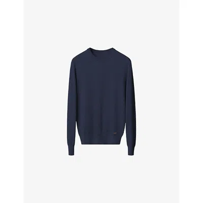 Eton Mens Dark Blue Branded Crewneck Cotton-knit Sweatshirt