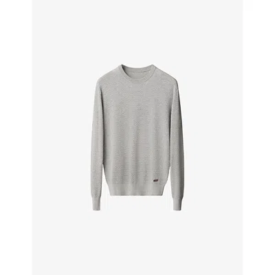 Eton Mens Light Grey Branded Crewneck Cotton-knit Sweatshirt In Gray