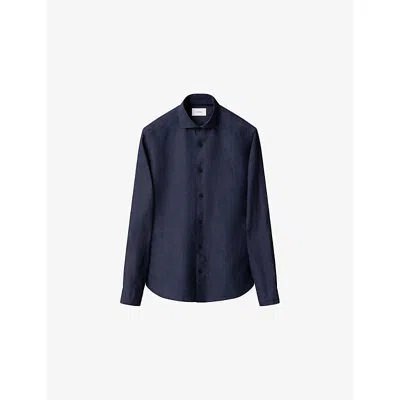 Eton Mens Navy Blue Casual-fit Long-sleeve Linen Shirt