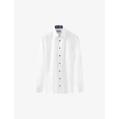 Eton Mens White Floral-trim Contemporary-fit Cotton-twill Shirt