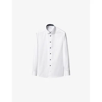 Eton Mens White Floral-trim Signature Cotton-twill Shirt