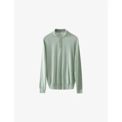 Eton Mens  Regular-fit Long-sleeve Cotton And Cashmere-blend Polo Jumper In Green