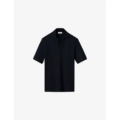 Eton Mens Navy Blue Short-sleeved Jacquard Cotton Polo Shirt Xl
