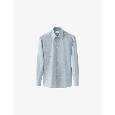 Eton Mens Light Blue Signature Twill Parrot Contemporary-fit Cotton Shirt