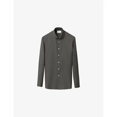 Eton Mens Dark Green Solid Flannel Regular-fit Long-sleeve Cotton Shirt
