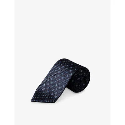 Eton Mens Floral Medallion Woven Silk Tie Navy Blue