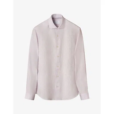 Eton Mens Garment-washed Casual-fit Linen Shirt Light Purple