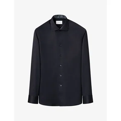 Eton Mens Geometric Signature Twill Contemporary-fit Cotton Shirt Navy Blue