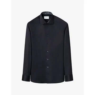 Eton Mens Geometric Signature Twill Slim-fit Cotton Shirt Navy Blue