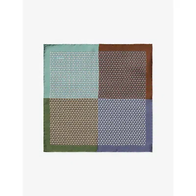 Eton Mens Geometric Silk-twill Pocket Square Mult In Multi