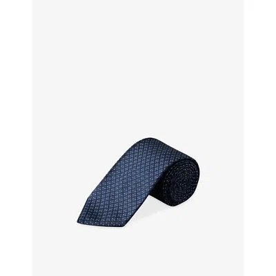 Eton Mens Geometric Woven Silk Tie Dark Blue