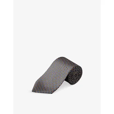Eton Mens Geometric-print Silk Tie Navy Blue