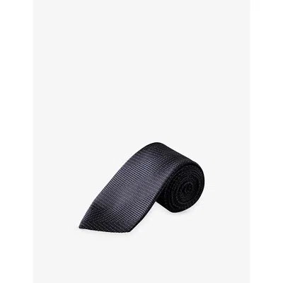 Eton Mens Herringbone Woven Silk Tie Navy Blue