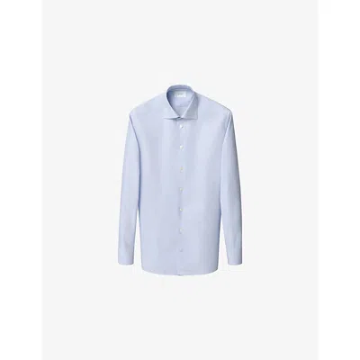 Eton Mens Light Blue Checked Contemporary-fit Cotton-twill Shirt In White