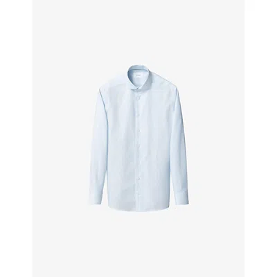Eton Mens Light Blue Contemporary-fit Long-sleeved Cotton-twill Shirt