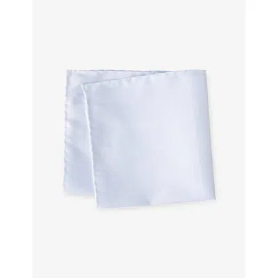 Eton Mens Light Blue Cotton-twill Pocket Squar In White