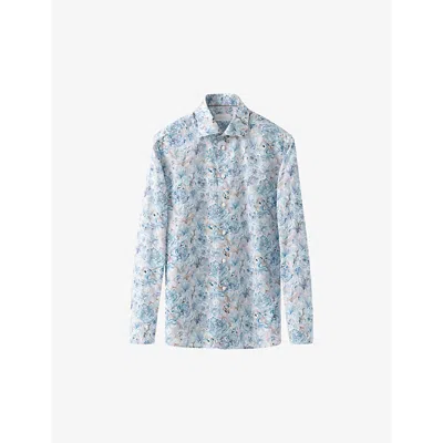 Eton Mens Light Blue Floral-pattern Regular-fit Cotton-twill Shirt