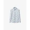 Eton Mens Light Blue Floral-print Contemporary-fit Cotton-twill Shirt In Blue