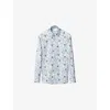 Eton Mens Light Blue Floral-print Contemporary-fit Cotton-twill Shirt In Blue