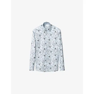 ETON MENS LIGHT BLUE FLORAL-PRINT SLIM-FIT COTTON-TWILL SHIRT