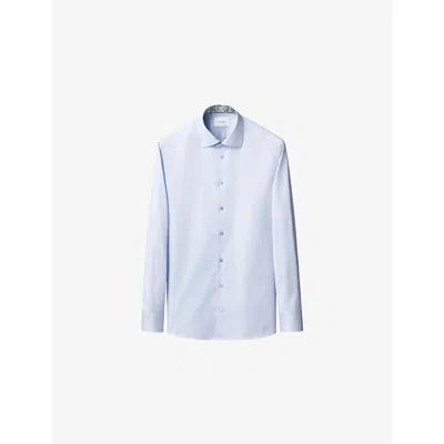 Eton Mens  Floral-trim Contemporary-fit Cotton Shirt In Blue