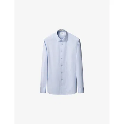 Eton Mens Light Blue Floral-trim Contemporary-fit Cotton-twill Shirt
