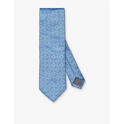 Eton Mens Geometric Floral-pattern Silk Tie Light Blu In Light Blue