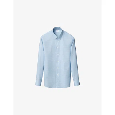 Eton Mens Micro-check Contemporary-fit Cotton Oxford Shirt Light Blue