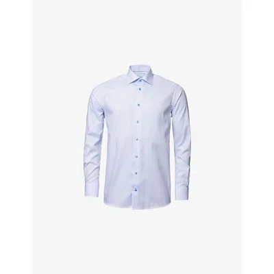 Eton Mens Light Blue Micro-print Contemporary-fit Cotton-poplin Shirt