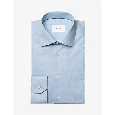 Eton Mens Signature Long-sleeved Cotton-twill Shirt Light Blue