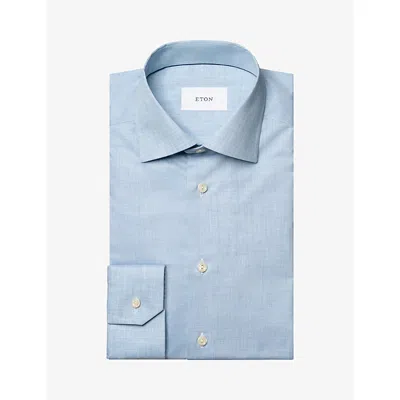 Eton Mens Signature Long-sleeved Cotton-twill Shirt Light Blue