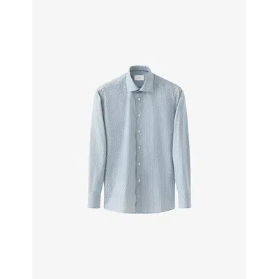 Eton Mens Signature Twill Parrot-print Regular-fit Cotton Shirt Light Blue