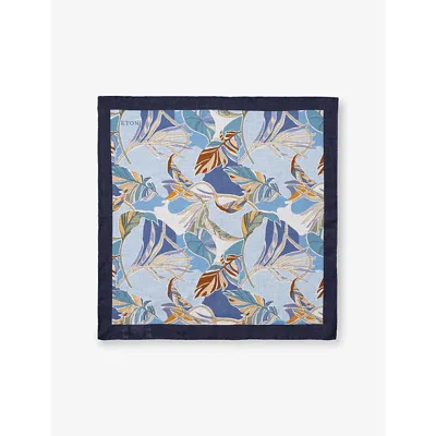 Eton Mens  Tropical-print Linen Pocket Squar In Blue