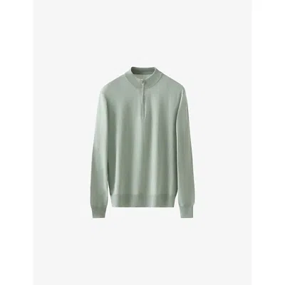 Eton Mens Funnel-neck Quarter-zip Cotton And Cashmere-blend Jumper Light Green