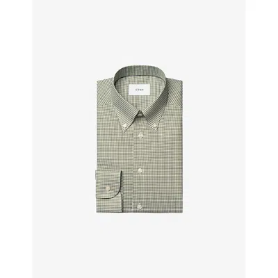Eton Mens Micro-check Slim-fit Cotton Oxford Shirt Light Green