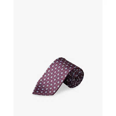 Eton Mens Medallion Floral-print Silk Tie Dark Red In Purple