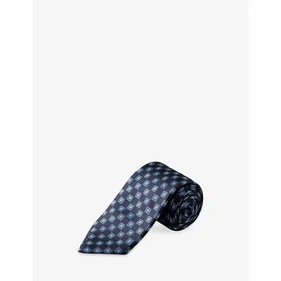 Eton Mens Medallion Woven Silk Tie Navy Blue