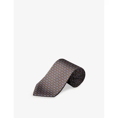 Eton Mens Medallion-print Silk Tie Brown