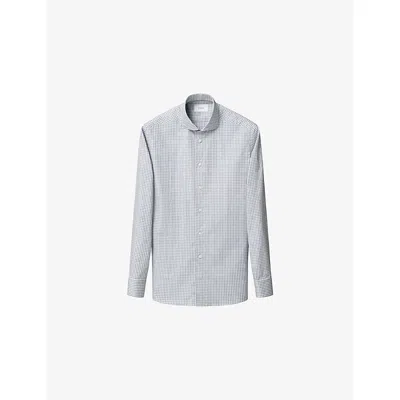 Eton Mens  Checked Slim-fit Cotton-twill Shirt In Gray